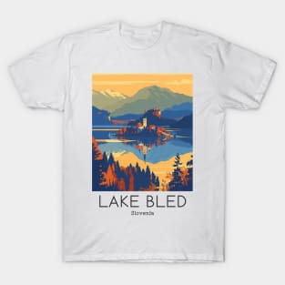 A Vintage Travel Illustration of Lake Bled - Slovenia T-Shirt